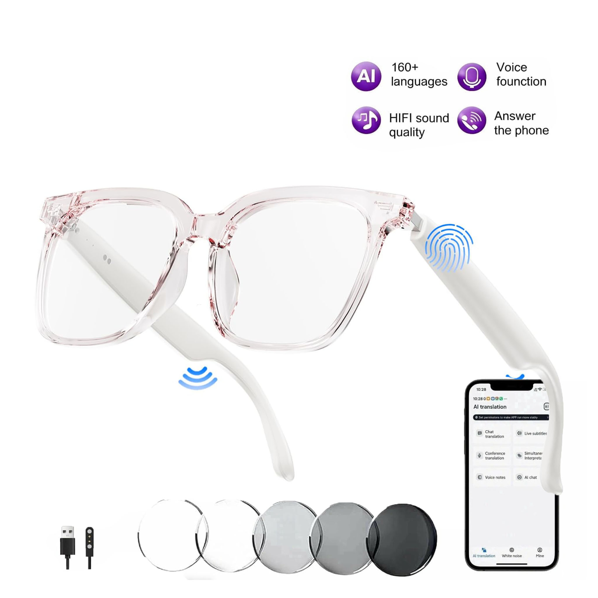 Pink Bluetooth Smart Glasses M - Smart Glasses Lens ulasan dan harga
